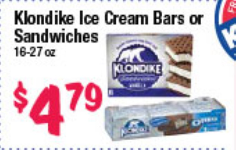 Klondike Ice Cream Bars or Sandwiches